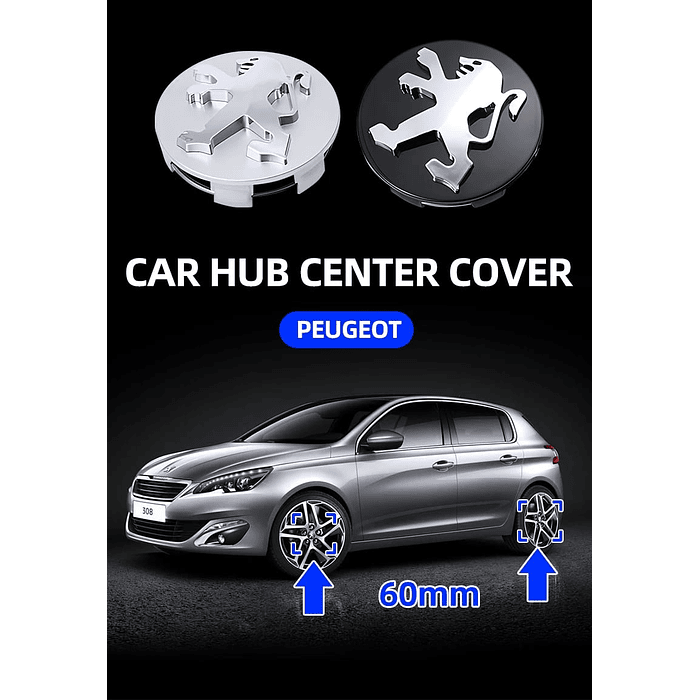 Set X4 Tapas centro de Llantas de autos centro de rueda marca Peugeot 58mm X 60mm  4