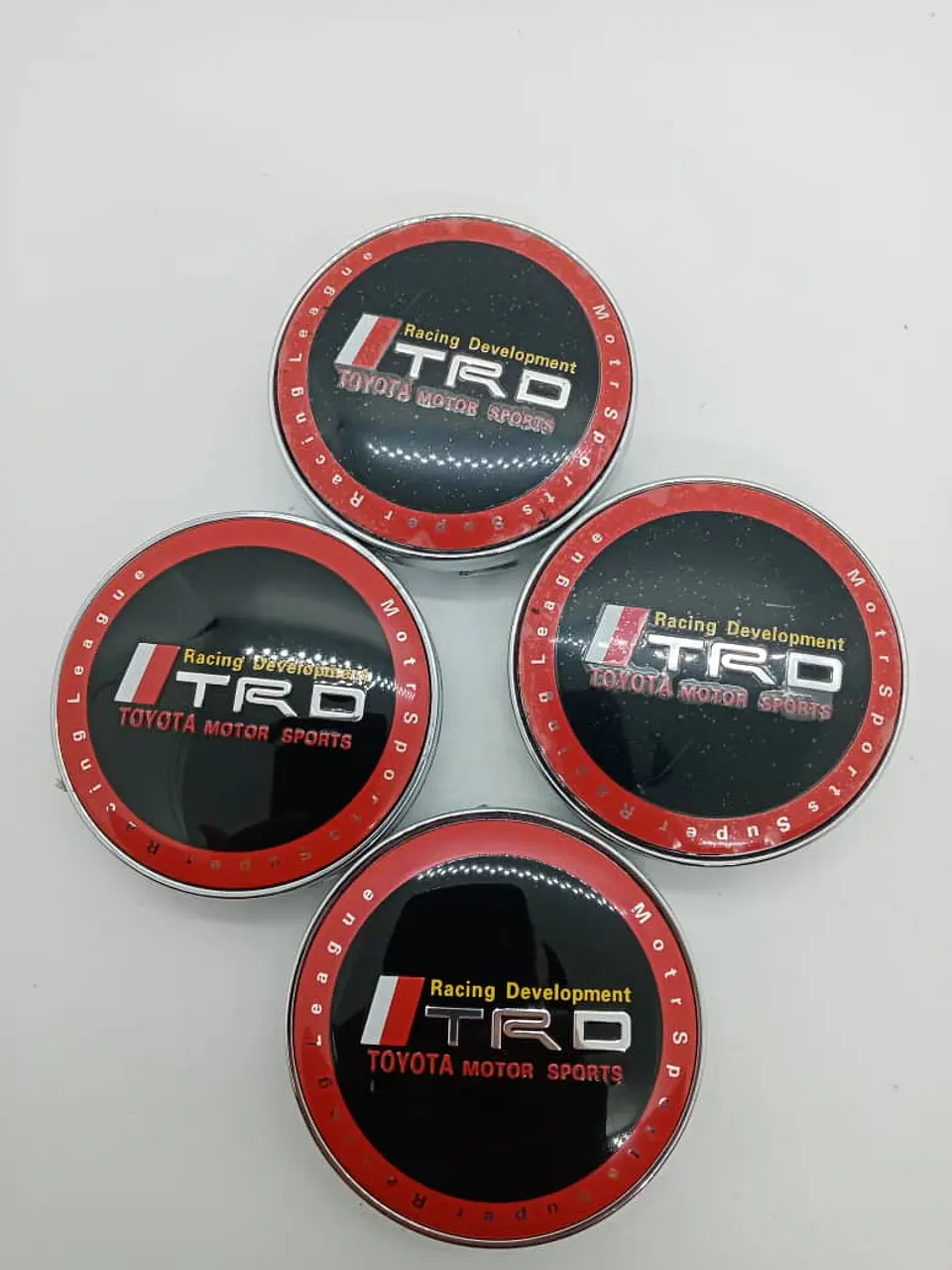X4 Tapa centro llantas Toyota TRD 60mm 56mm - Negra Rojo 6