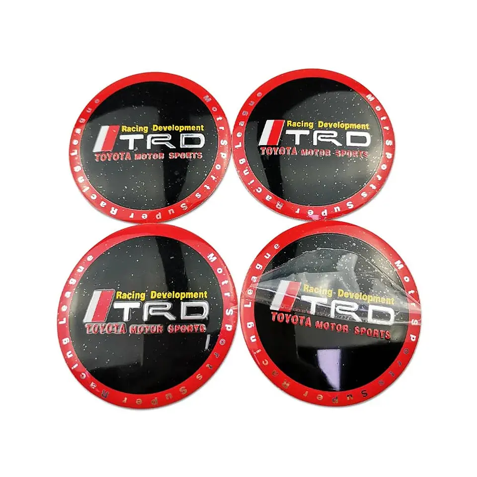 X4 Tapa centro llantas Toyota TRD 60mm 56mm - Negra Rojo 7