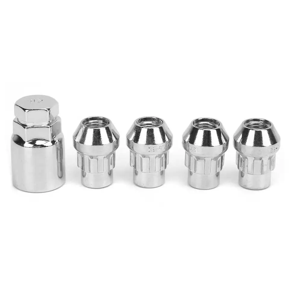 Juego 4 tuercas de seguridad con 1 llave de acero color plata 10