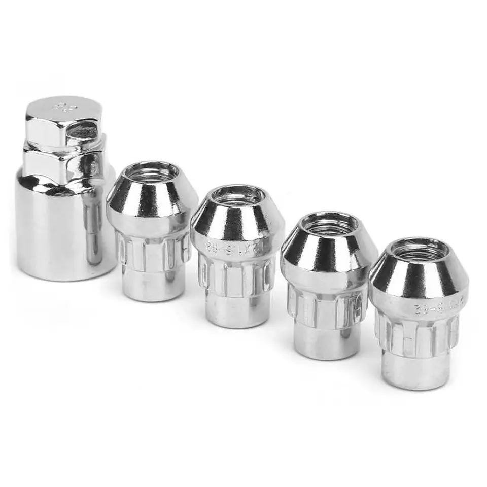 Juego 4 tuercas de seguridad con 1 llave de acero color plata 11