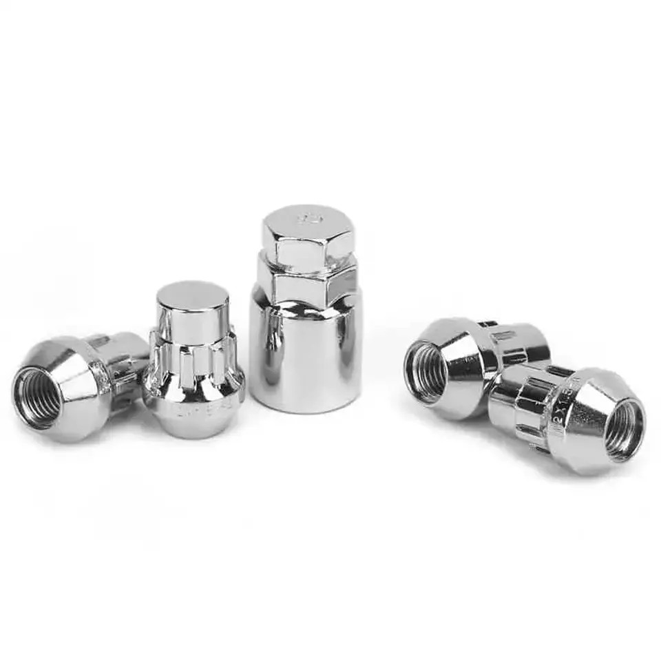 Juego 4 tuercas de seguridad con 1 llave de acero color plata 12