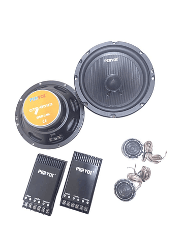 Kit de audio parlantes sonido de autos incluye 2 medios 6.5 pulgadas 650w, 2 tweeter 60w y 2 crossover modelo ctc-6593