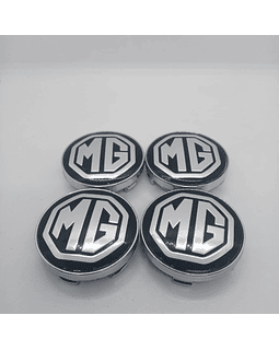 Set x4 Tapa centro de llanta de autos MG negra con letra plata