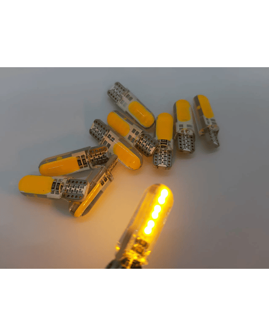 X10 unidades de ampolletas t10 w5w 12v recubierta de silicona color ambar super brillante precio 12990 pesos