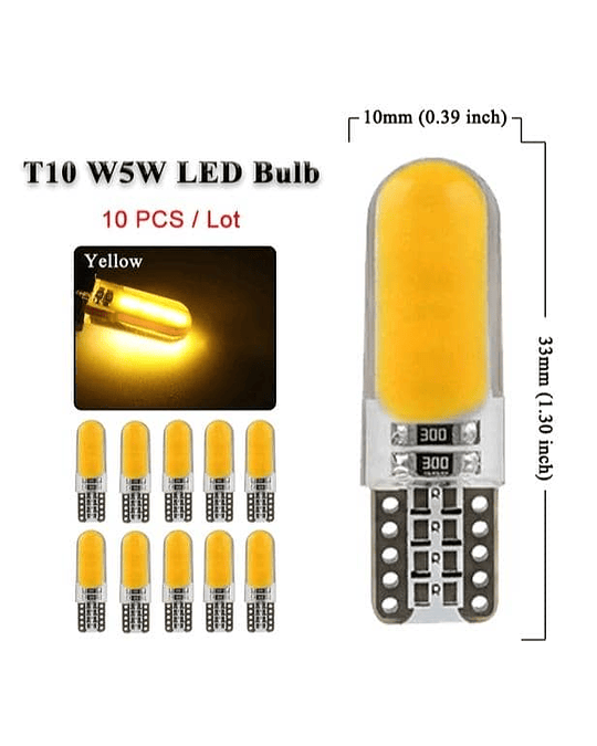 X10 unidades de ampolletas t10 w5w 12v recubierta de silicona color ambar super brillante precio 12990 pesos