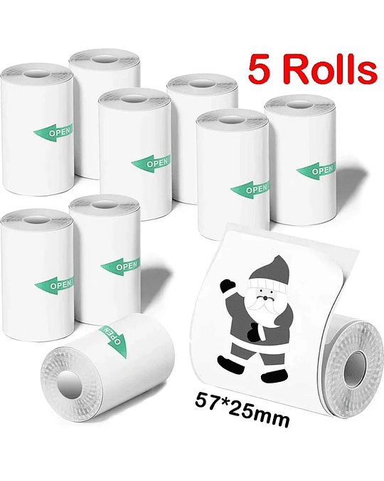 X5 Rollos Blancos adhesivos continuos para impresora térmica gatito y otras medida 57mm x 25mm precio 10990