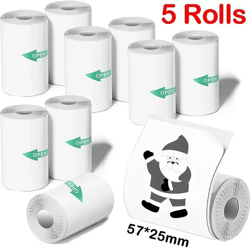 X5 Rollos Blancos adhesivos continuos para impresora térmica gatito y 2