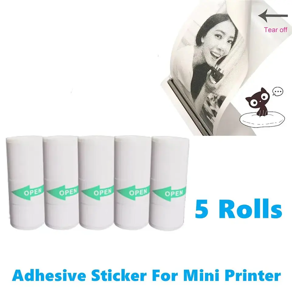 X5 Rollos Blancos adhesivos continuos para impresora térmica gatito y 6