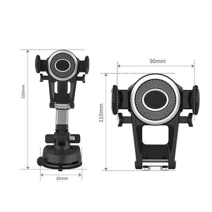 Base con Soporte  ajustable extensible con sopapo para celulares con  sujeción al tablero o parabrisas del auto chasis de rotación 360grados con placa para número de teléfono IRM-12684  7