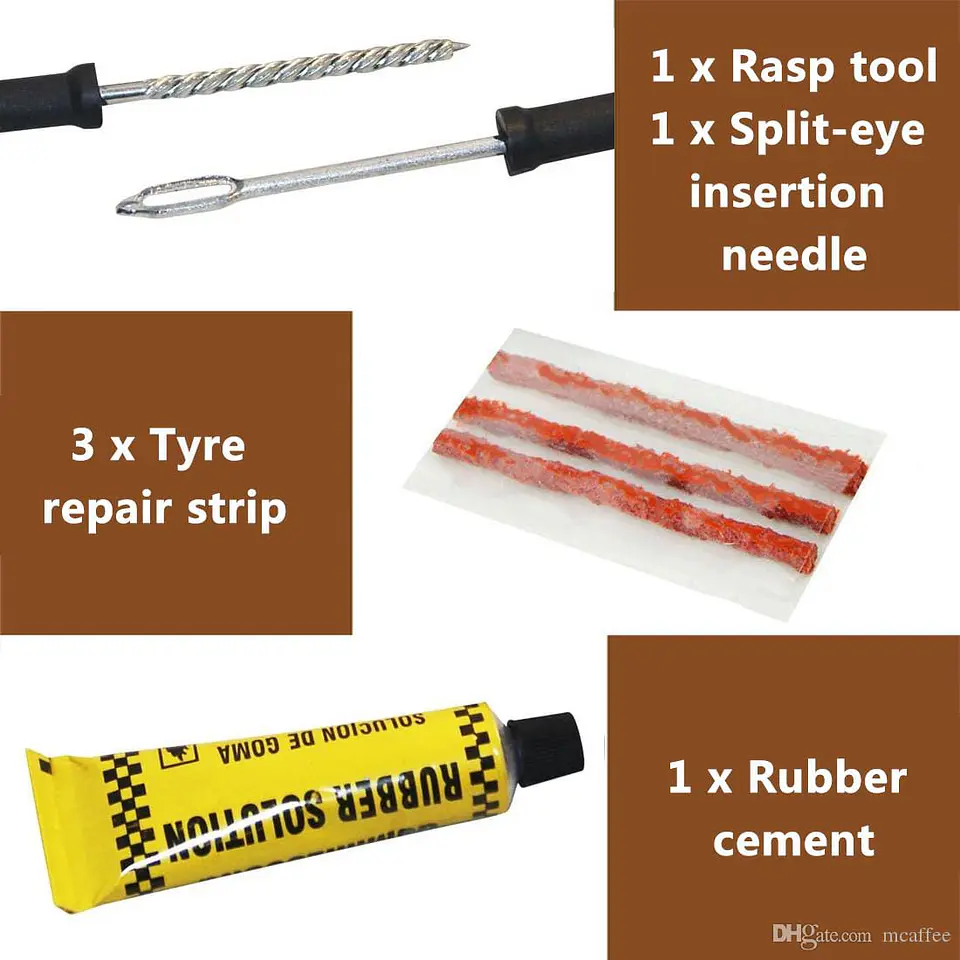 Kit herramientas reparación de neumáticos sin cámara, uso universal 2