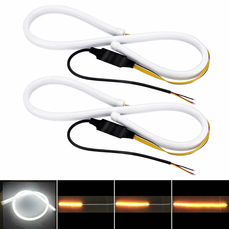 X2 cinta tiras Led tubular de focos DRL secuencial blanco con ámbar 4