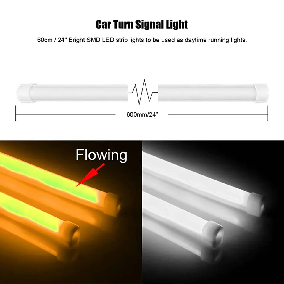X2 cinta tiras Led tubular de focos DRL secuencial blanco con ámbar 5