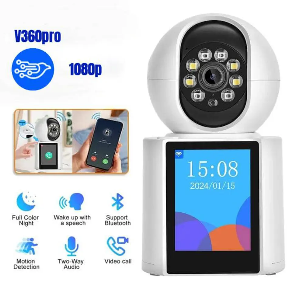 Camara de Seguridad wifi 360, con pantalla video llamadas 2