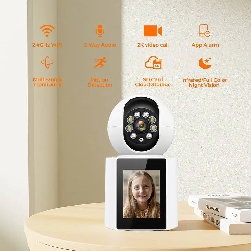 Camara de Seguridad wifi 360, con pantalla video llamadas 11