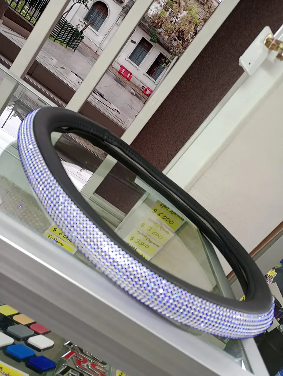 Cubre volante para damas con imitación de diamantes azul 5