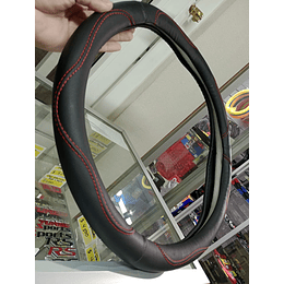 Forro cubre volante de autos  negro eco cuero diseño doble costura hilo rojo
