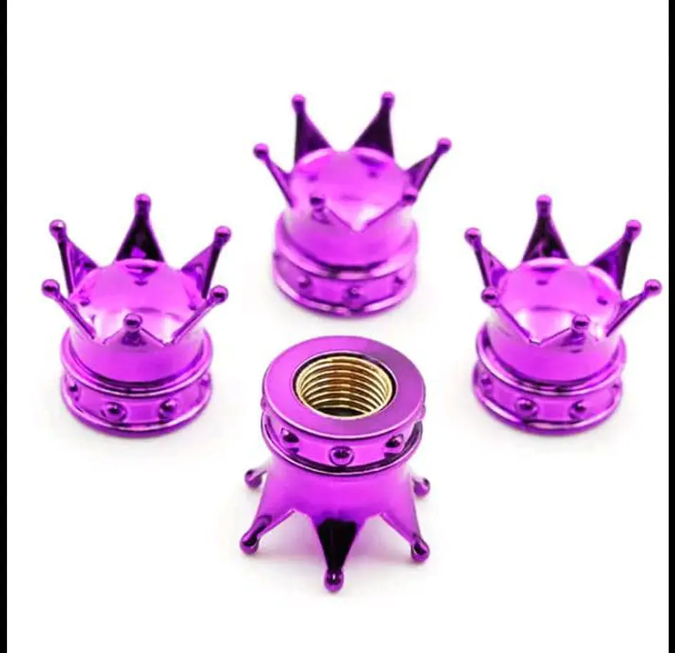 Set 4 Tapas de válvulas universal diseño corona color morado/ lila 6