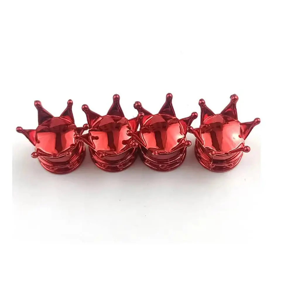 Set 4 Tapas de válvulas universal diseño corona color rojo 2