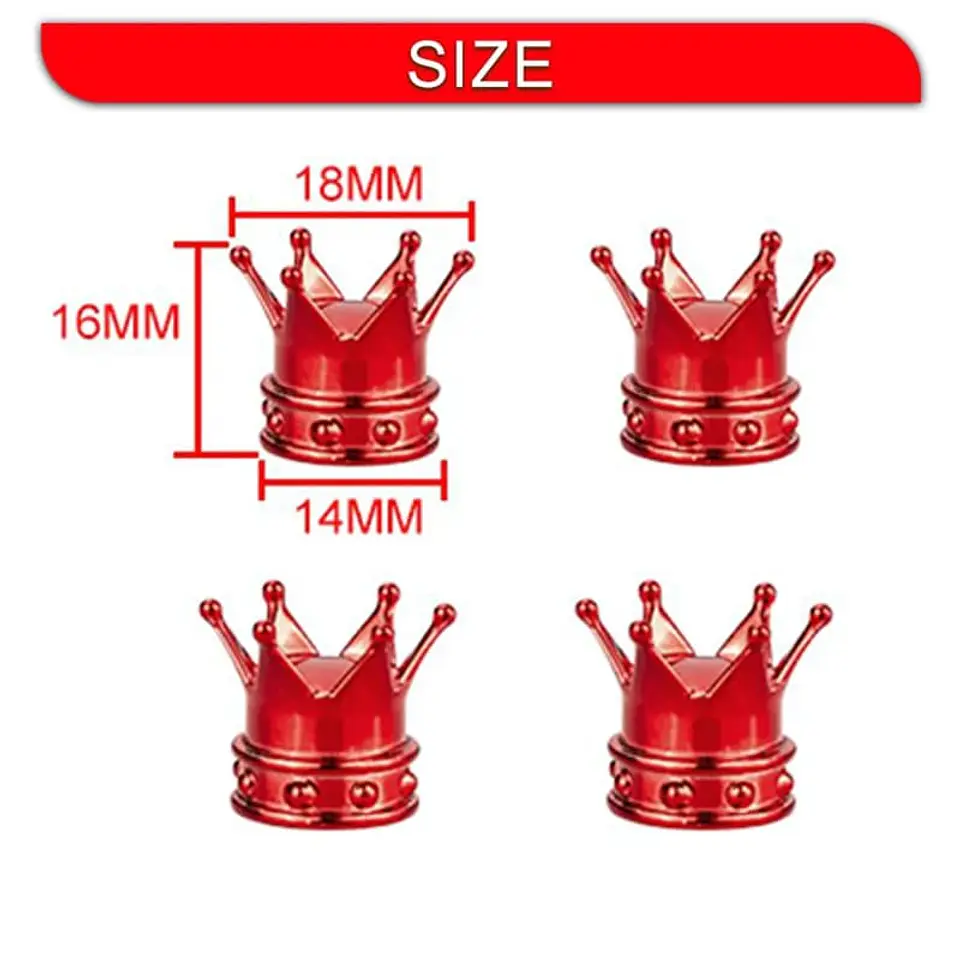Set 4 Tapas de válvulas universal diseño corona color rojo 5