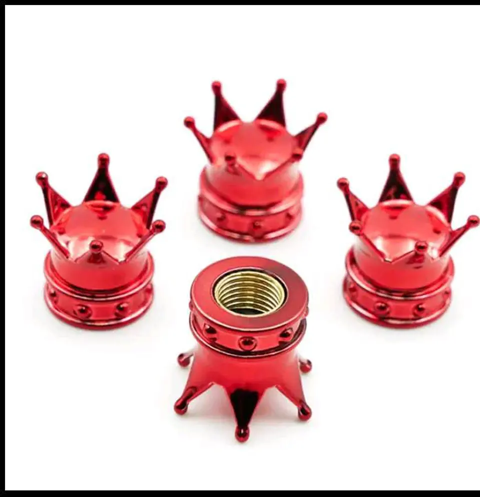 Set 4 Tapas de válvulas universal diseño corona color rojo 6