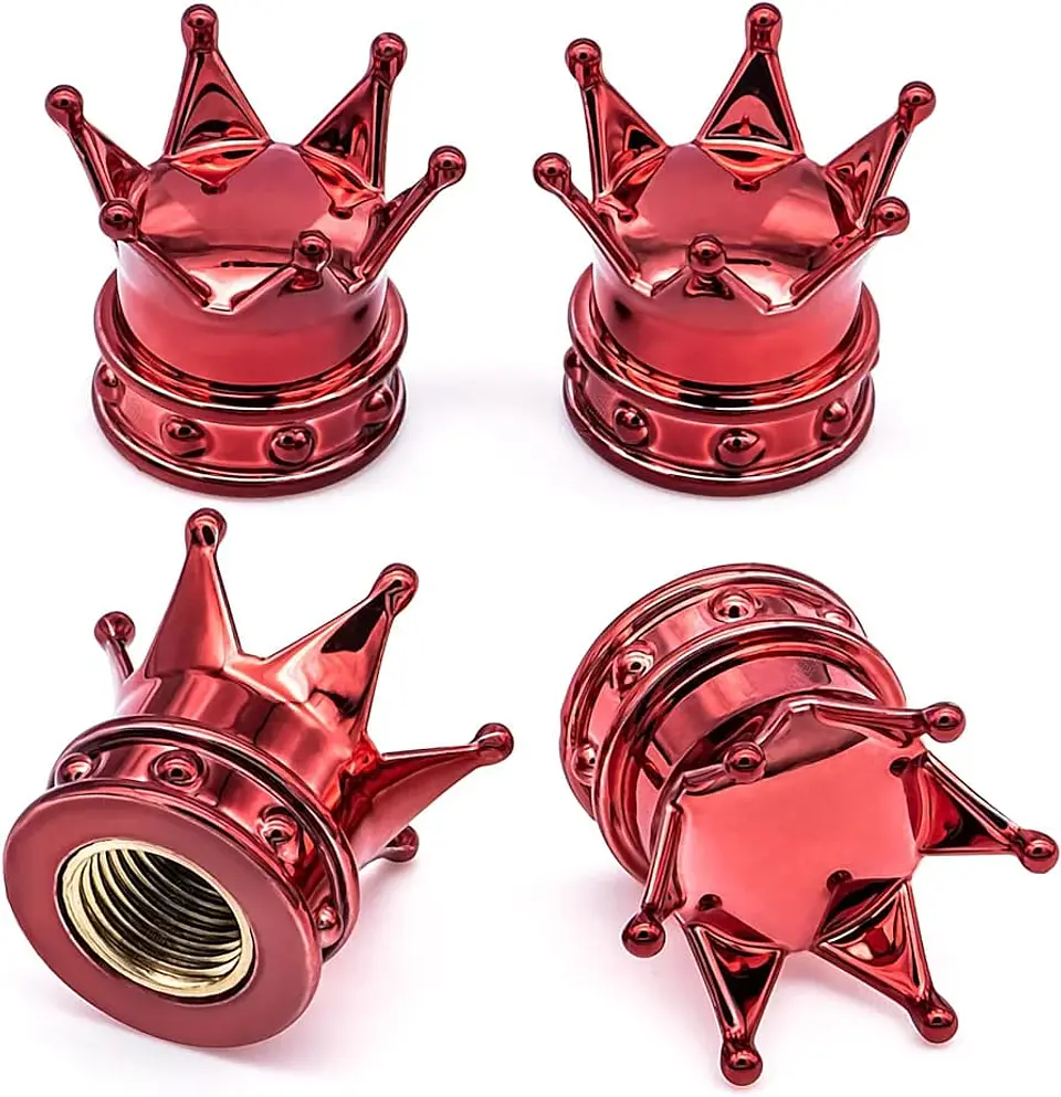 Set 4 Tapas de válvulas universal diseño corona color rojo 8