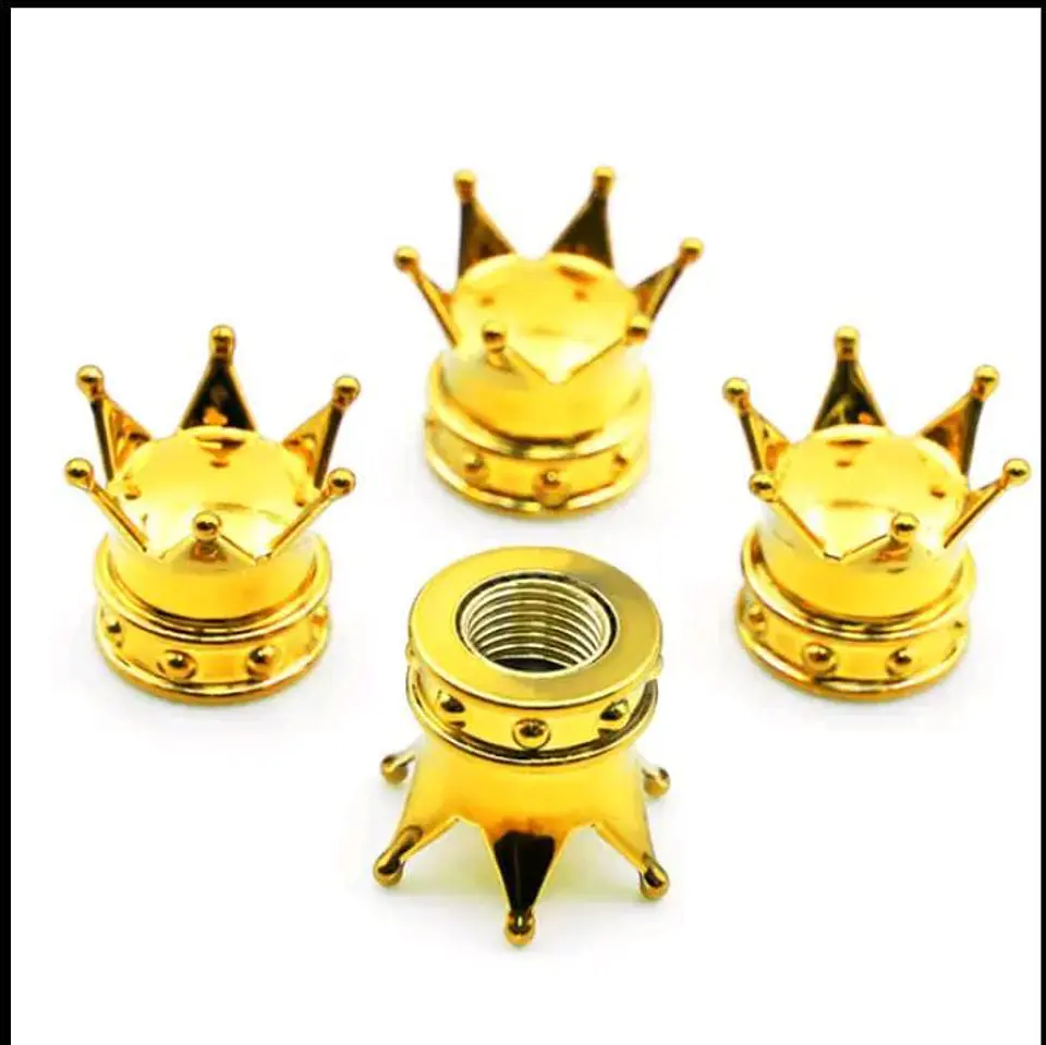 Set 4 Tapas de válvulas universal diseño corona color DORADO 7
