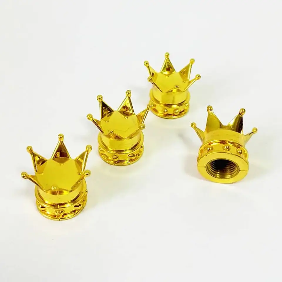 Set 4 Tapas de válvulas universal diseño corona color DORADO 9