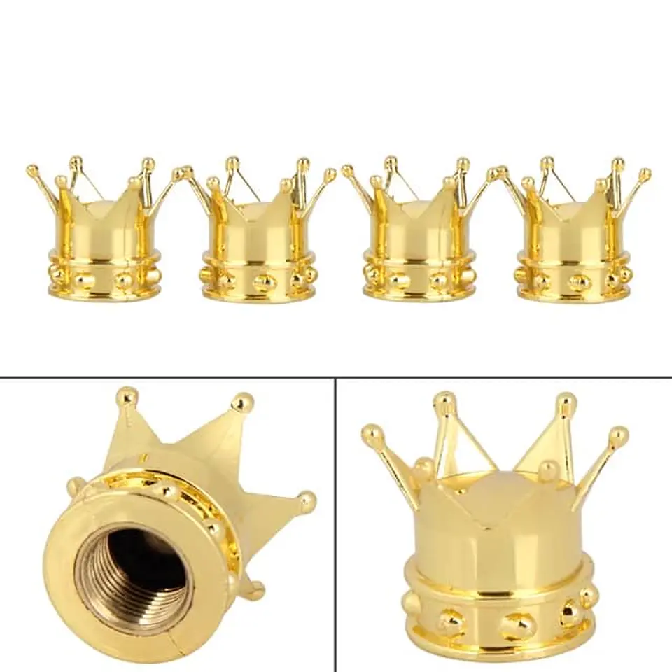 Set 4 Tapas de válvulas universal diseño corona color DORADO 10