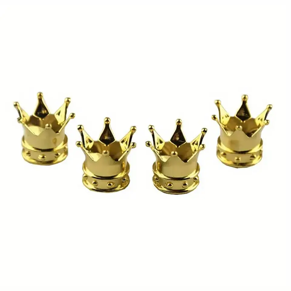 Set 4 Tapas de válvulas universal diseño corona color DORADO 13