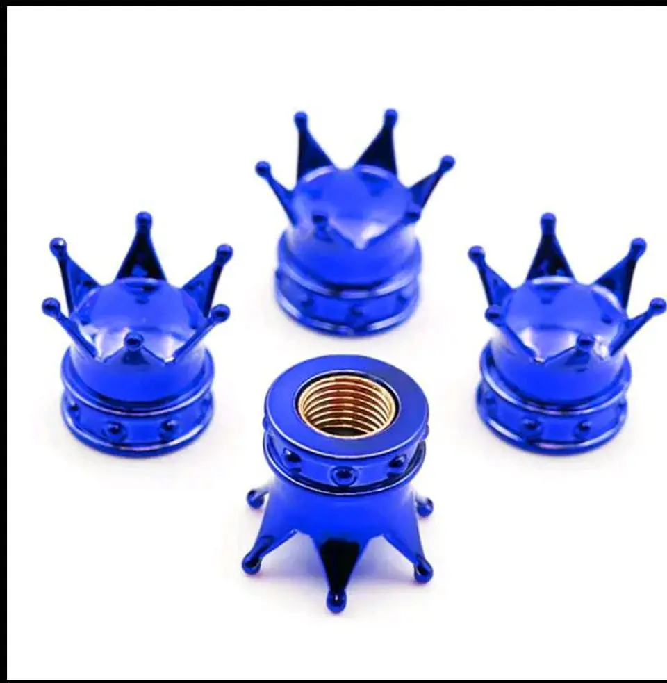 Set 4 Tapas de válvulas universal diseño corona color AZUL 9