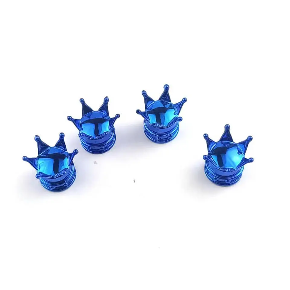 Set 4 Tapas de válvulas universal diseño corona color AZUL 10
