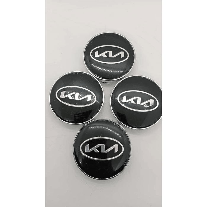 Set X4 Tapas centro de Llantas de autos universal Kia negro logo nuevo con ovalo plata 8