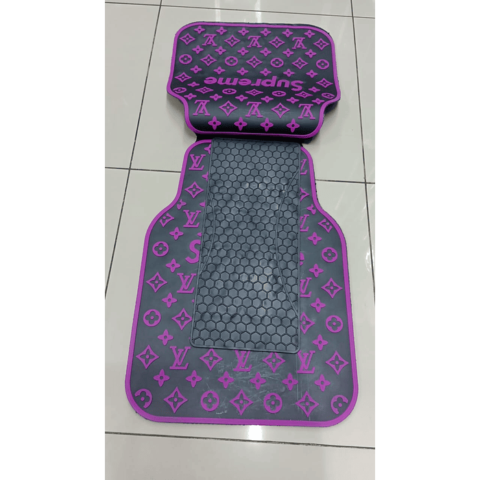 Set pisos alfombras pisaderas de goma Tunning para autos camionetas y SUV 5 piezas  supreme color Negro con Morado 4