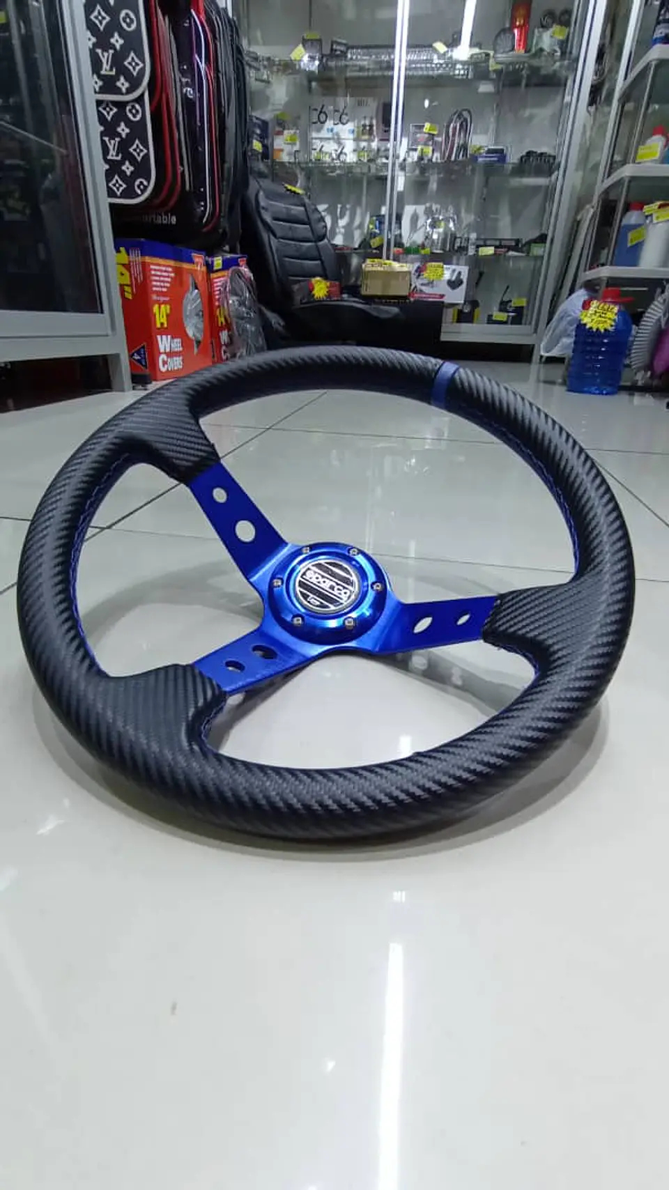 Volante deportivo Sparco 35cm (agujeros) - Centro Azul, línea Azul 6