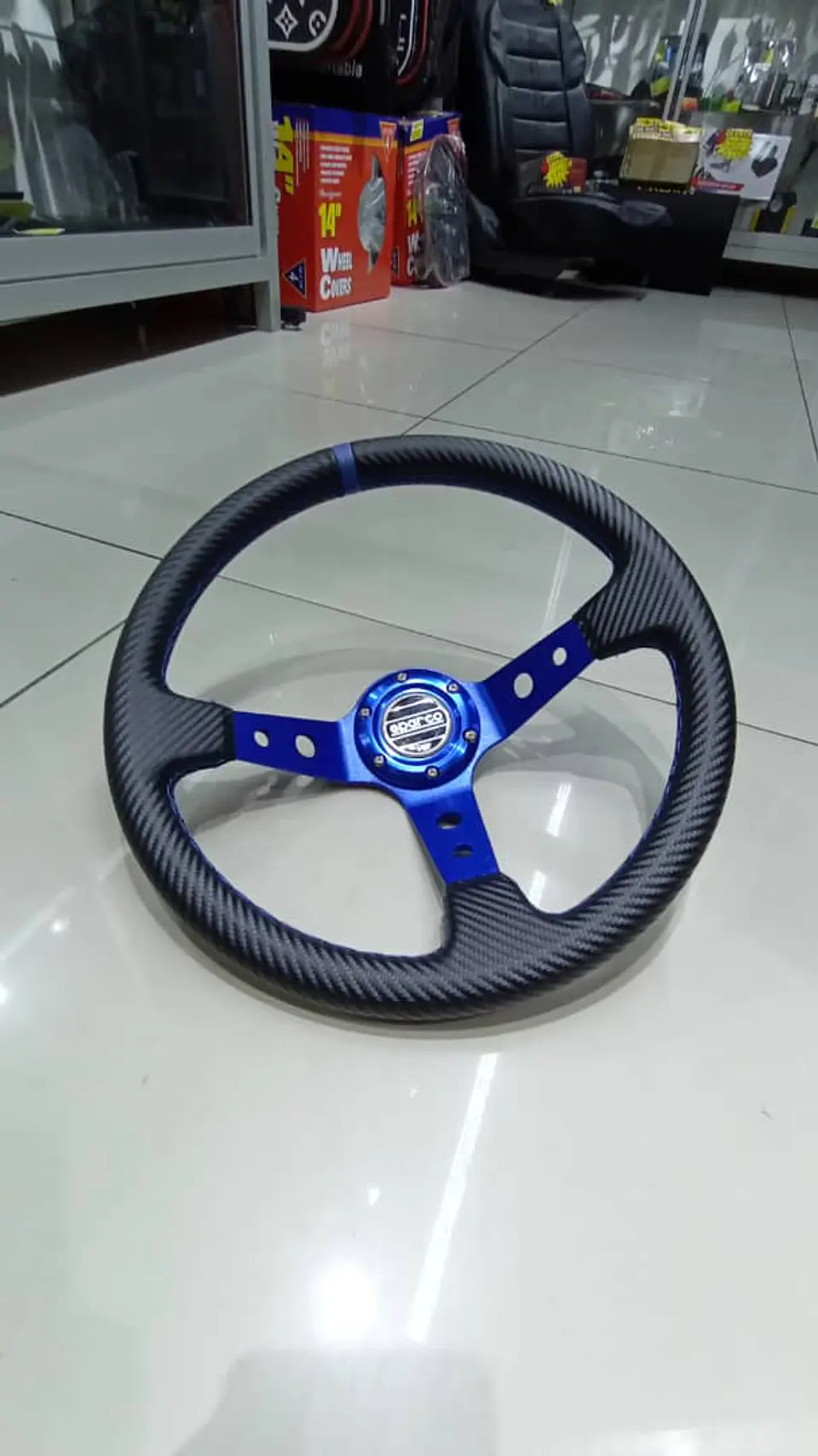 Volante deportivo Sparco 35cm (agujeros) - Centro Azul, línea Azul 3