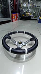 Volante deportivo universal Momo 35cm - Centro Plata, línea Blanca - Miniatura 4