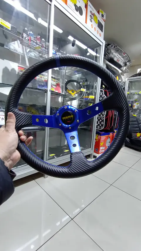 Volante deportivo Momo 35cm (agujeros) - Centro Azul, línea Azul