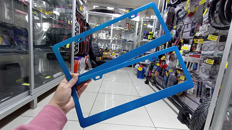Par porta patentes/marco matrícula aluminio - Azul