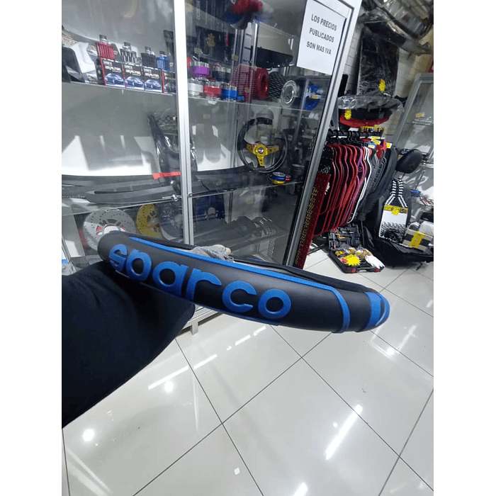 Forro cubre volantes autos goma 38cm Sparco negro letra azul grande 5