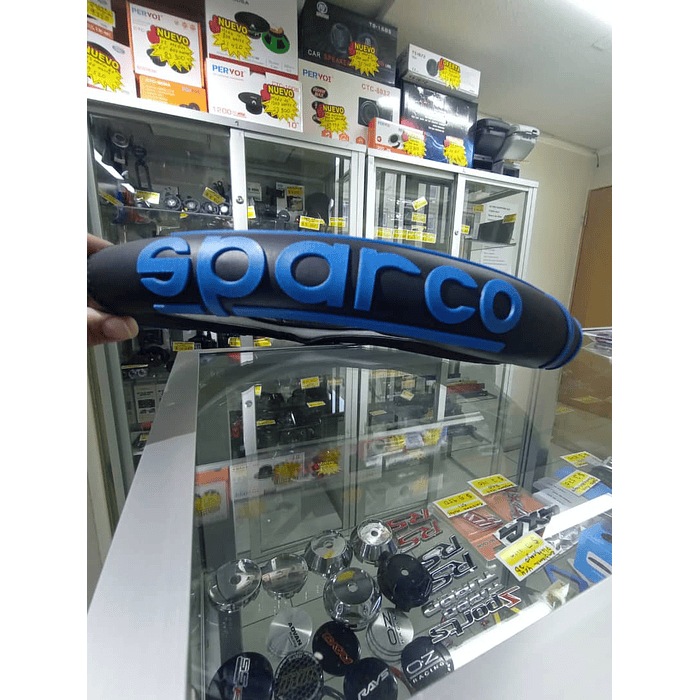 Forro cubre volantes autos goma 38cm Sparco negro letra azul grande 7