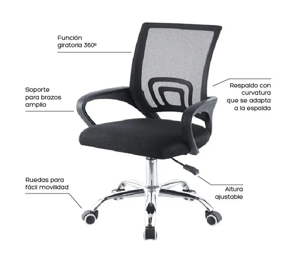 Silla de Escritorio Ergonómica Mesh, pata con 5 ruedas 2