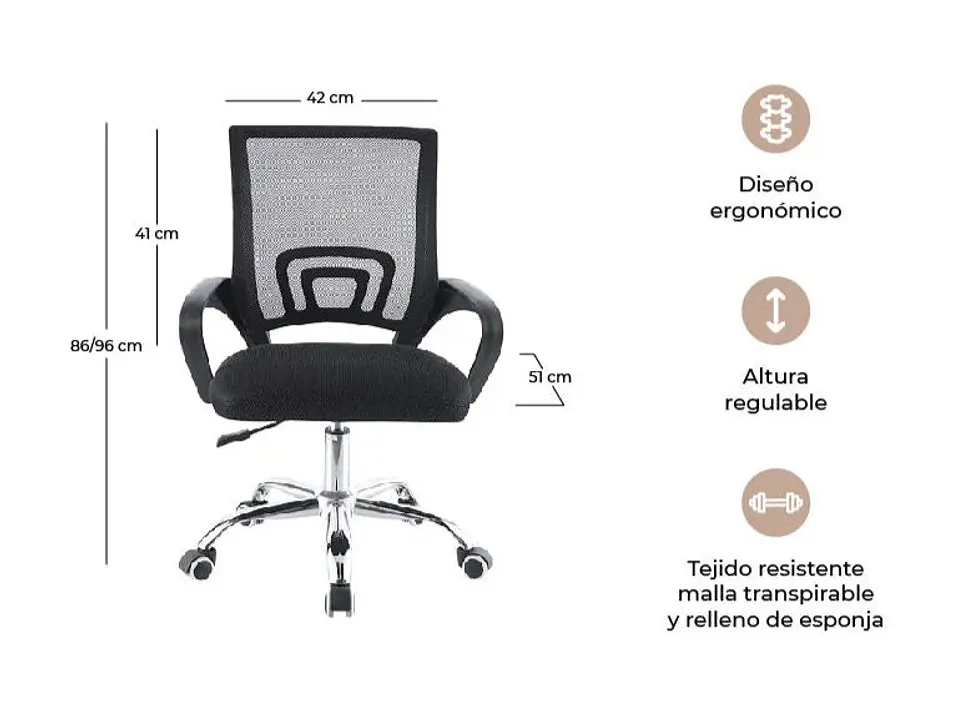 Silla de Escritorio Ergonómica Mesh, pata con 5 ruedas 4