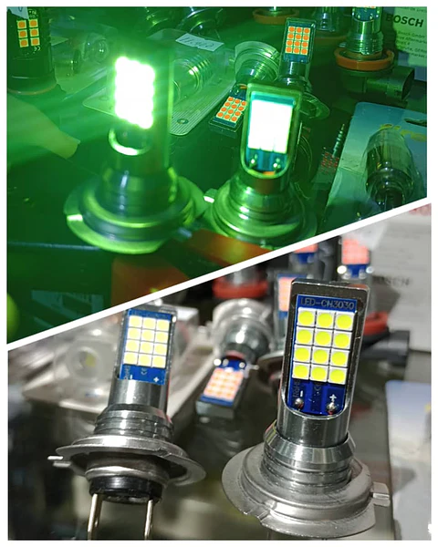 Par de ampolletas Led Modelo h7 color verde 4800 lúmenes 12 Voltios
