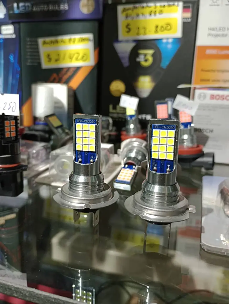 Par de ampolletas Led Modelo h7 color verde 4800 lúmenes 12 Voltios 6
