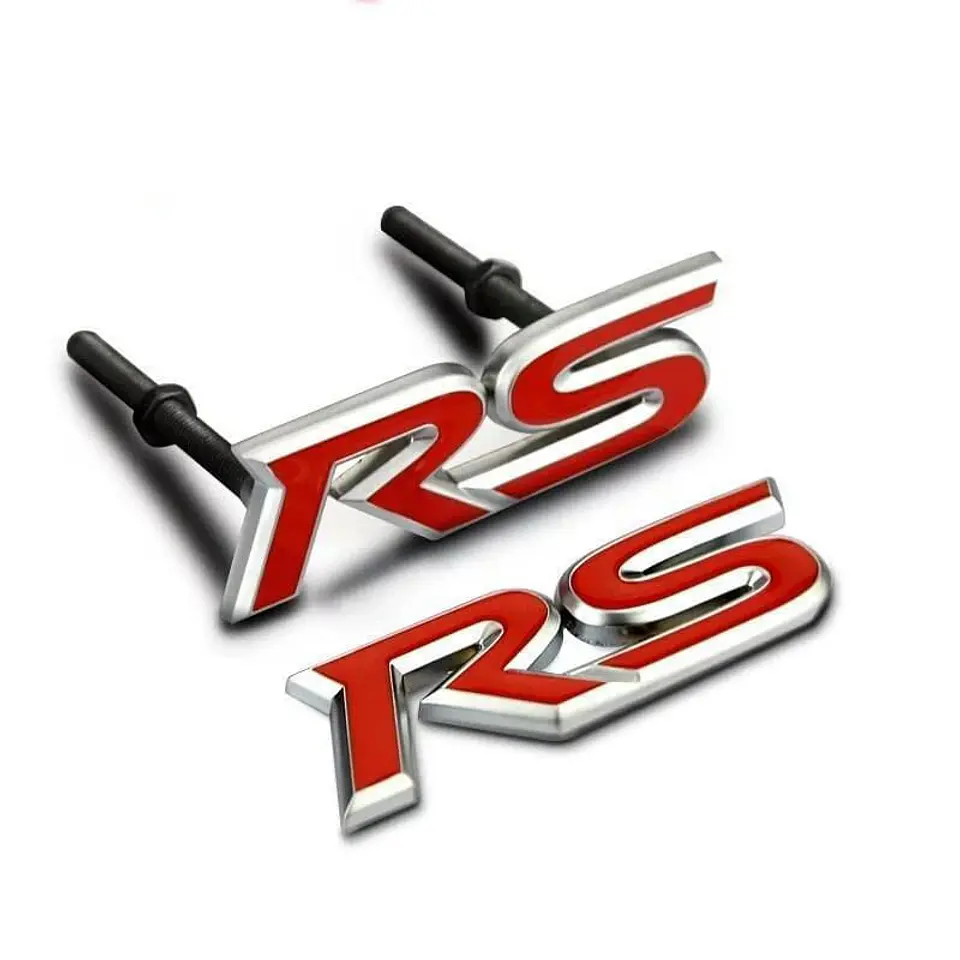 Emblema de parrilla apernado metalico modelo RS cromado con rojo 8