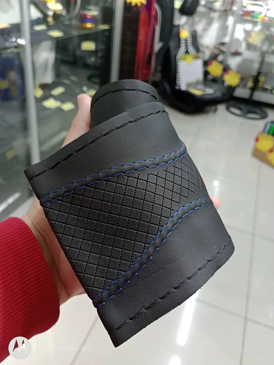 Forro volante cosido hilo Azul diseño cuadros 6