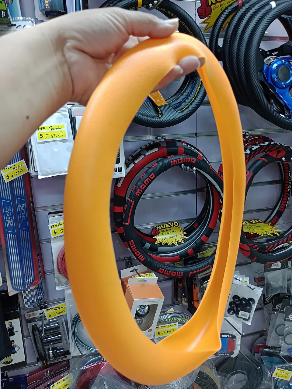 Funda cubre Volante de silicona para autos elastico color naranja 5