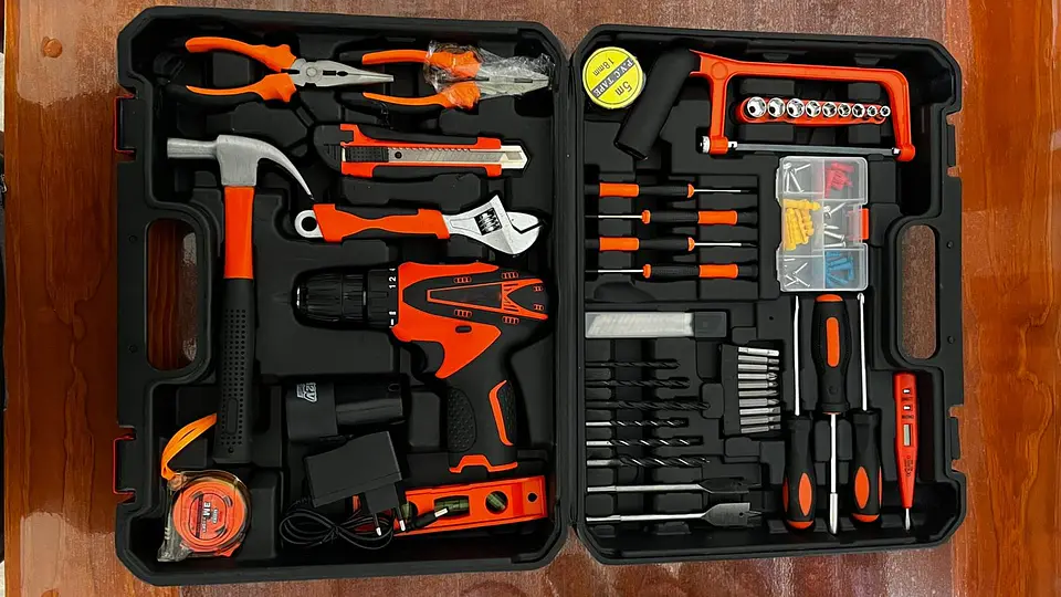 Multikit de herramientas 100 piezas con taladro atornillador 7