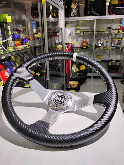 Volante de auto universal deportivo SPARCO con botón de bocina PLATA